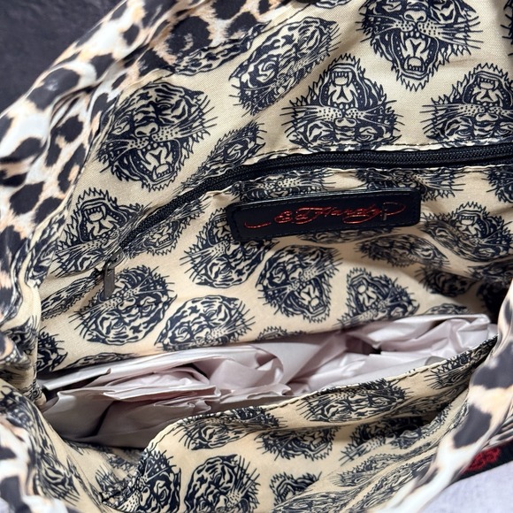 Ed Hardy Eternal Love Leopard Print Drawstring Back Pack Rhinestone Heart NWT main image 6